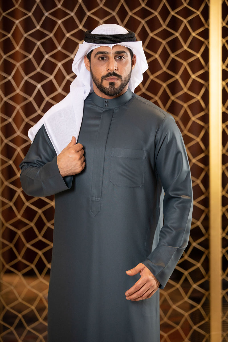 Dark Gray Kuwaiti Kandoora – Abdul Salam Al Madani Textile Trading 